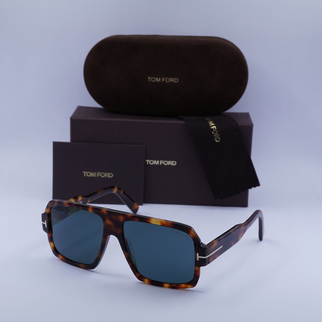 Tom Ford Camden Ft0933 53v Square Sunglasses - Havana/Blue